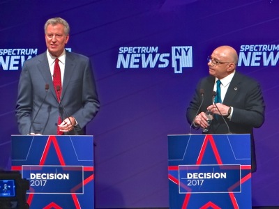 2017 mayoral debates nyc bill de blasio sal albanese photos