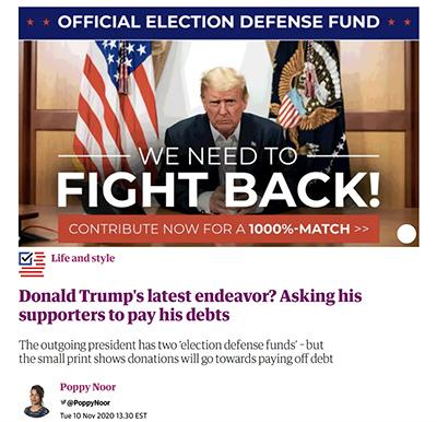 trump scams supporters in fundraising scam about voter fraud trump fundraising scam voter fraud crooked donald lock him up
