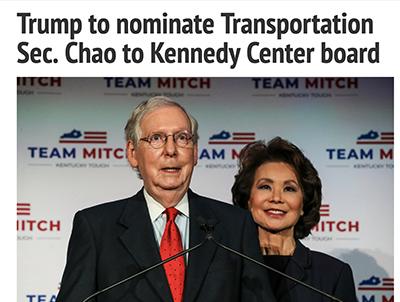 mitch mcconnell's wife nominated to kennedy center board elaine chao mitch mcconnell's wife republican corruption