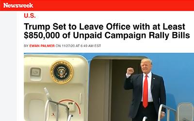 trump election fraud using us government? trump fraud trump debts $850 million of unpaid campaign bills trump stiffs cities across america taxpayers